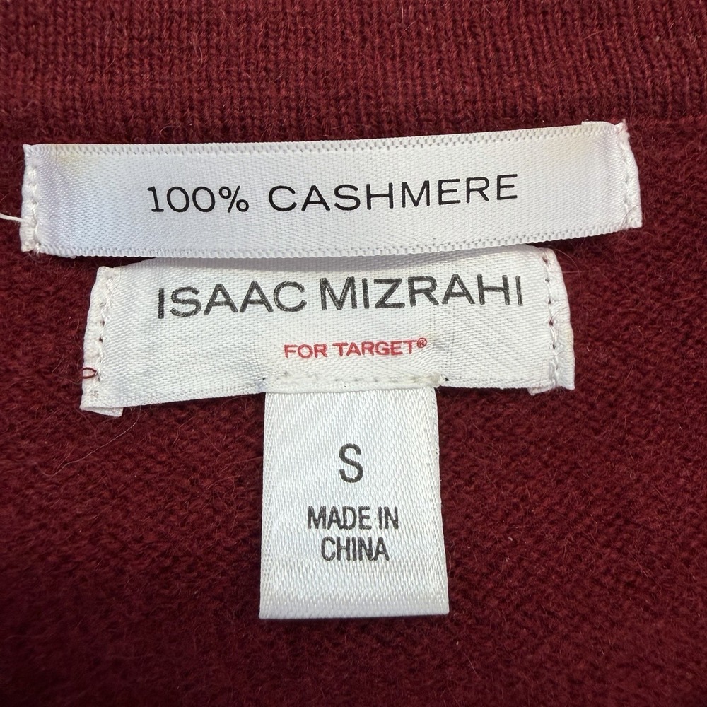 ISAAC MIZRAHI for target 100% Cashmere Sweater Cardigan Button Small Burgundy - Picture 2 of 6